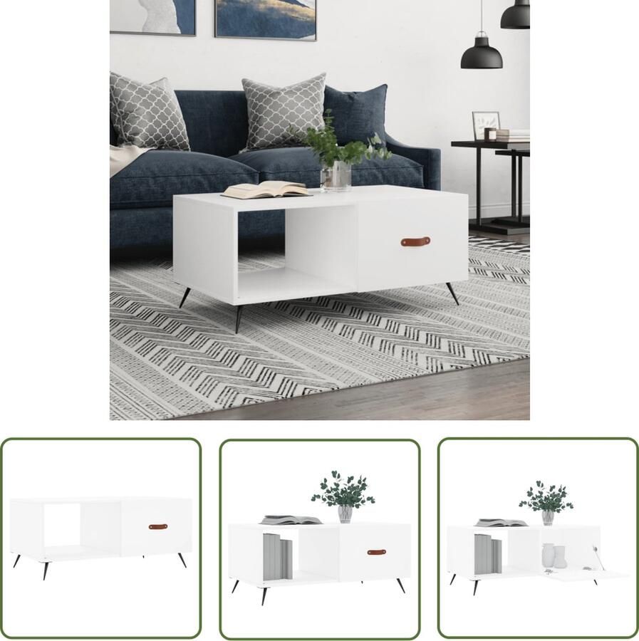 The Living Store Salontafel Wit 90 x 50 x 40 cm Praktische deur IJzeren poten Salontafel Salontafeltje Houten Salontafel Witte Salontafel Stoere Salontafel