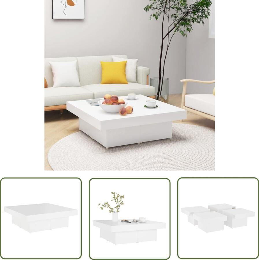 The Living Store Salontafel- Middelste tafel Stabiel Duurzaam 90x90x28 cm Wit Spaanplaat Salontafel Salontafeltje Coffeetable Koffietafel Houten Salontafel - Foto 2