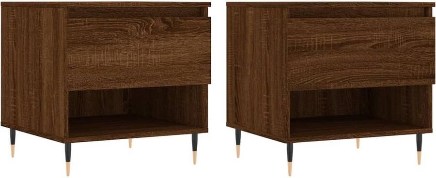 VidaXL Salontafels 2 st 50x46x50 cm bewerkt hout bruin eikenkleur Salontafel Salontafeltje Houten Salontafel Bruine Salontafel Eiken Salontafel