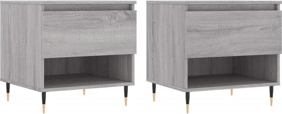 The Living Store Salontafels 2 st 50x46x50 cm bewerkt hout grijs sonoma eiken Salontafel Bijzettafel Houten Salontafel Grijze Salontafel Sidetable