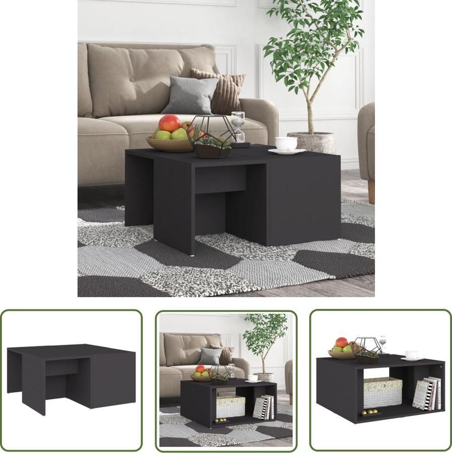 The Living Store Salontafelset Trendy Kleur- grijs Materiaal- spaanplaat Afmeting- 66 x 66 x 33 cm Inclusief 4 tafels Salontafel Salontafeltje Koffietafel Bijzettafel Trendy Meubilair - Foto 2