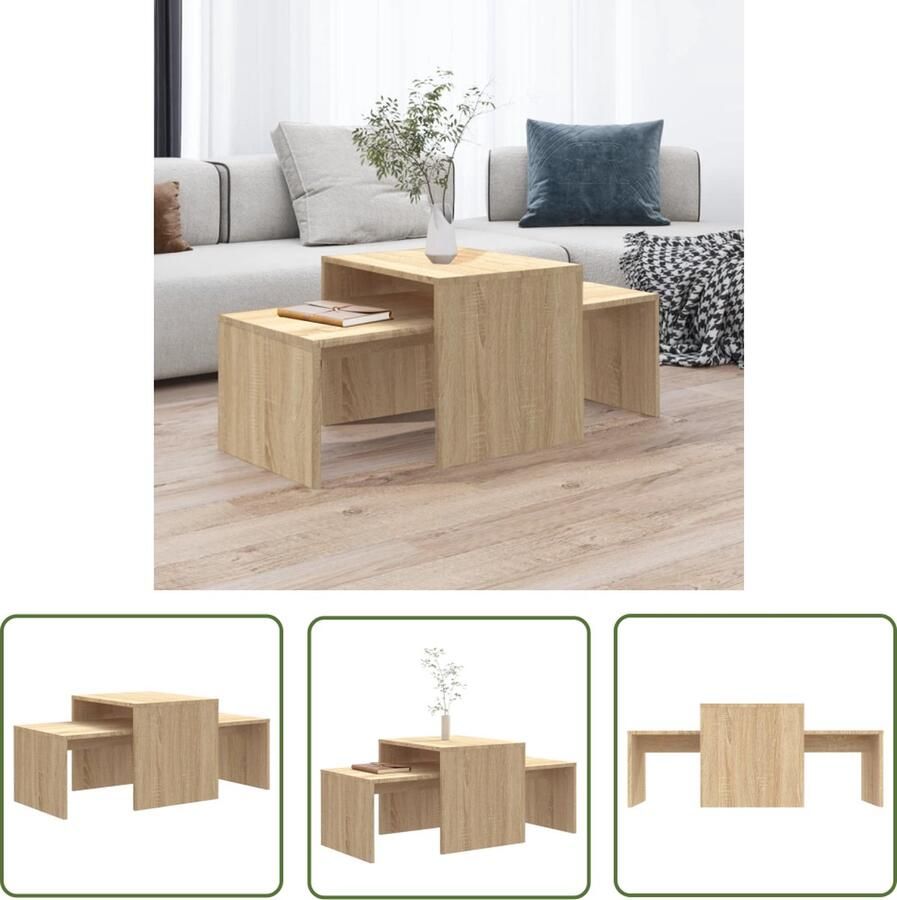 The Living Store Salontafelset Sonoma Eiken Spaanplaat 100 x 48 x 40 cm Ruimtebesparend Salontafel Salontafeltje Koffietafel Tv-tafel Houten Salontafel - Foto 2
