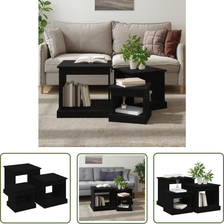 The Living Store Klassieke Tafeltjesset Zwart 48 x 45 x 45 cm Stapelbare bijzettafels Klassieke Tafels Salontafeltjes Bijzet Tafels Houten Tafels Zwarte Meubels