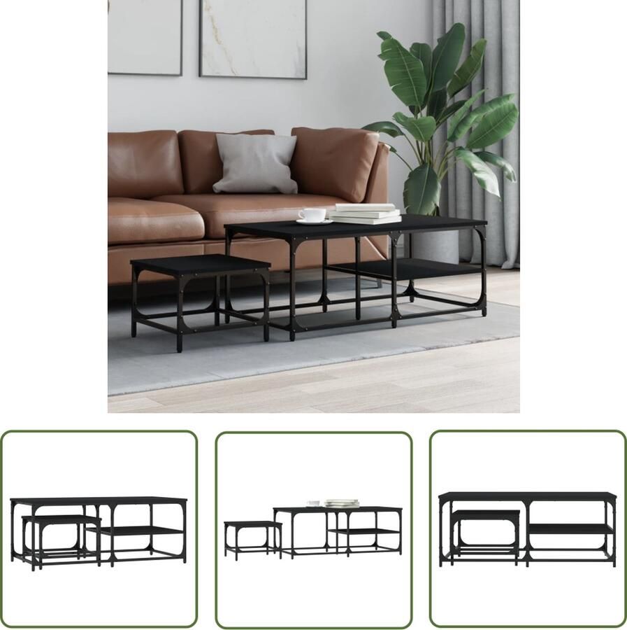 The Living Store Salontafelset Hout maten Veelzijdig en stevig Voor kleine ruimtes Salontafel Set Salontafeltjes Nestkasten Zwarte Salontafel Houten Salontafel