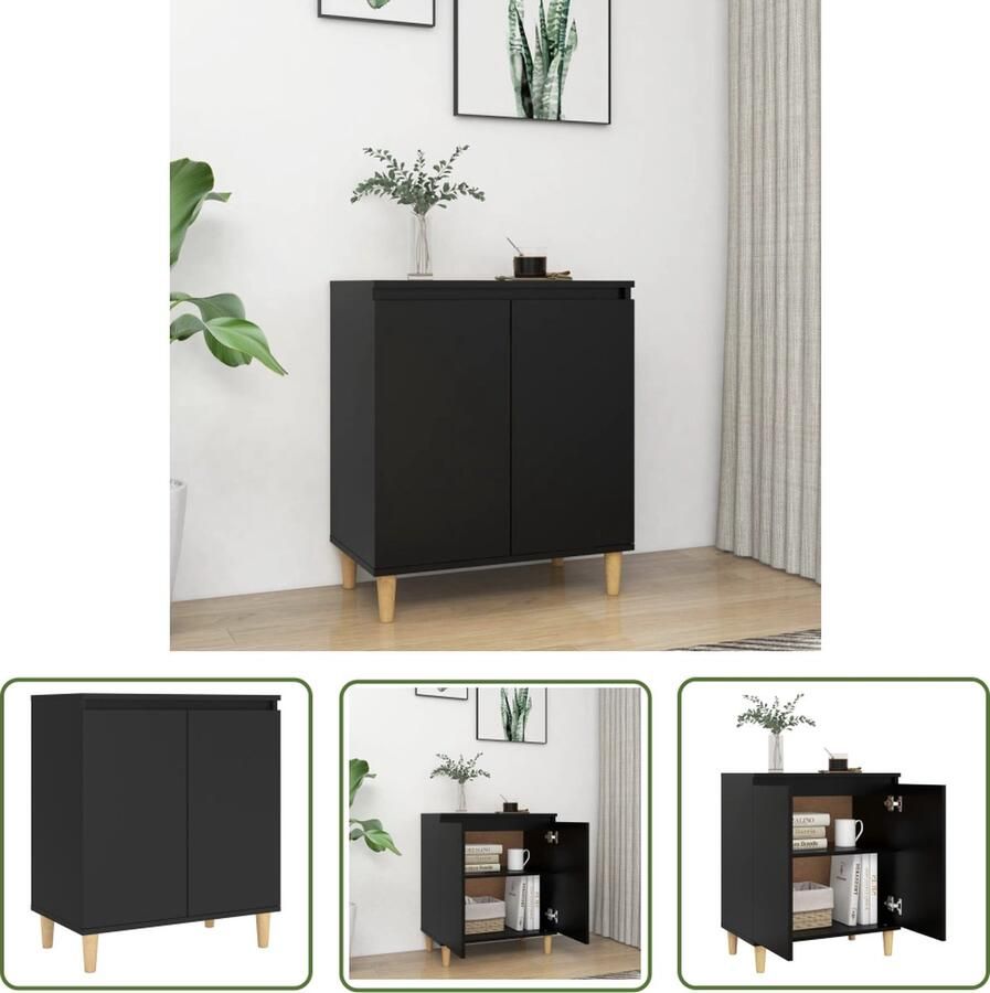 The Living Store Dressoir met houten poten 60x35x70 cm bewerkt hout zwart Dressoir Scandinavisch Design Black Furniture Side Table Living Room Furniture - Foto 2