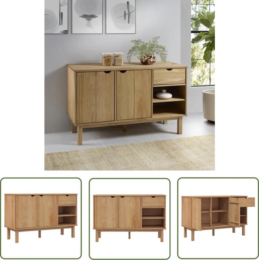 The Living Store Dressoir OTTA 114x43x73 5 cm massief grenenhout Dressoir Scandinavisch Design Houten Dressoir Grenenhouten Dressoir Vintage Dressoir