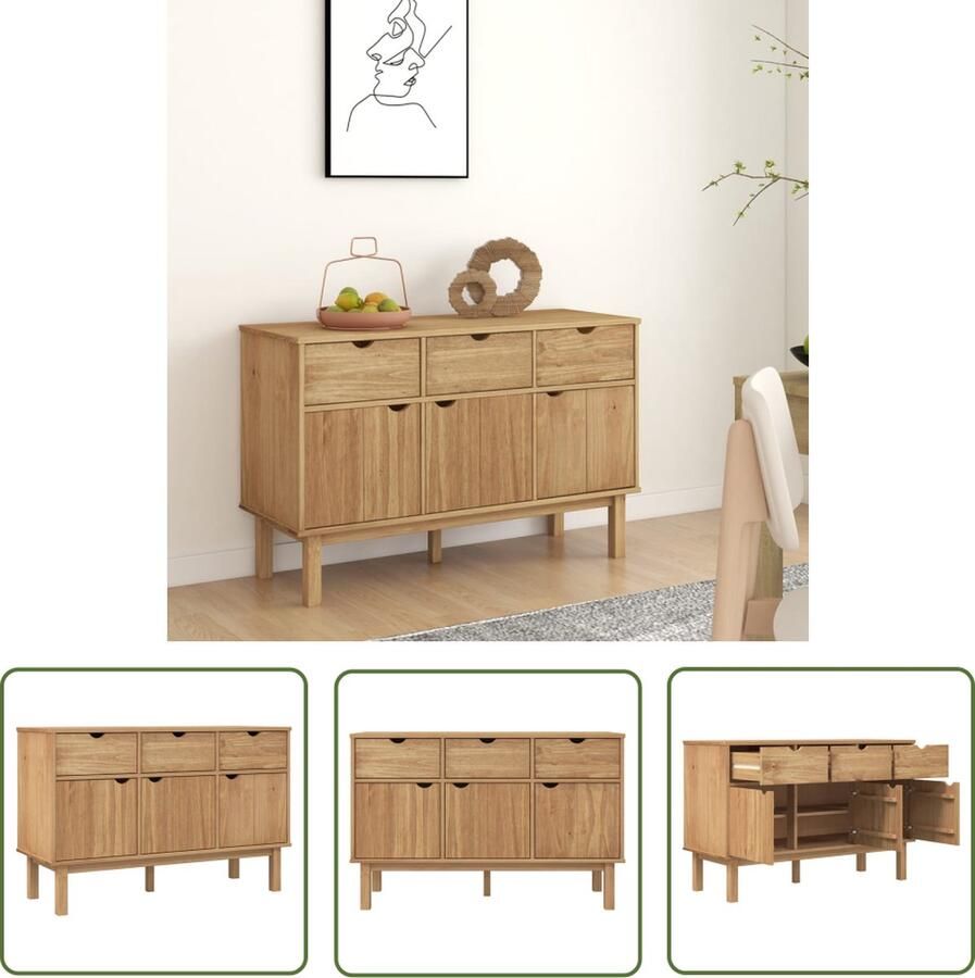 The Living Store Dressoir OTTA 114x43x73 5 cm massief grenenhout Dressoir Scandinavisch Design Houten Dressoir Grenenhouten Dressoir Opslagruimte
