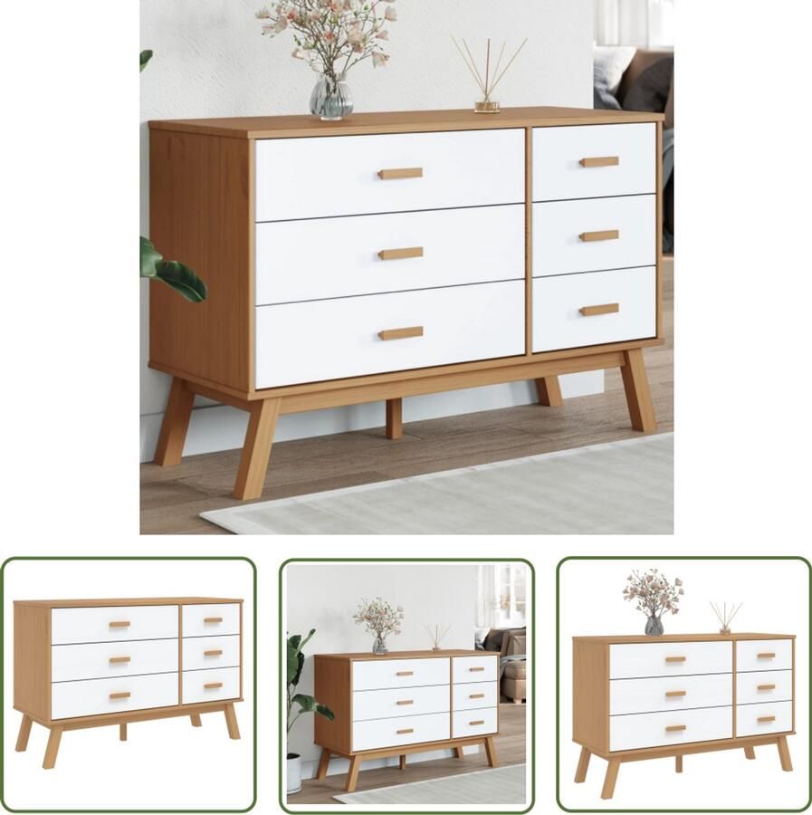 VidaXL Scandinavisch Design Ladekast Ladekastje OLDEN massief grenenhout wit en bruin Grenenhout Witte Ladekast Vintage Ladekast