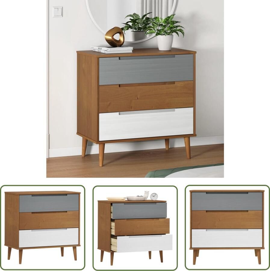 VidaXL Scandinavisch Design Ladekast MOLDE 80x40x80 cm massief grenenhout bruin Grenenhouten Kast Vintage Kast Opbergkast