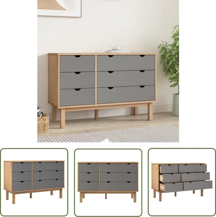 VidaXL Scandinavisch Design Ladekast OTTA 111x43x73 5 cm grenenhout bruin en grijs Grenenhout Bruine Ladekast Grijze Ladekast