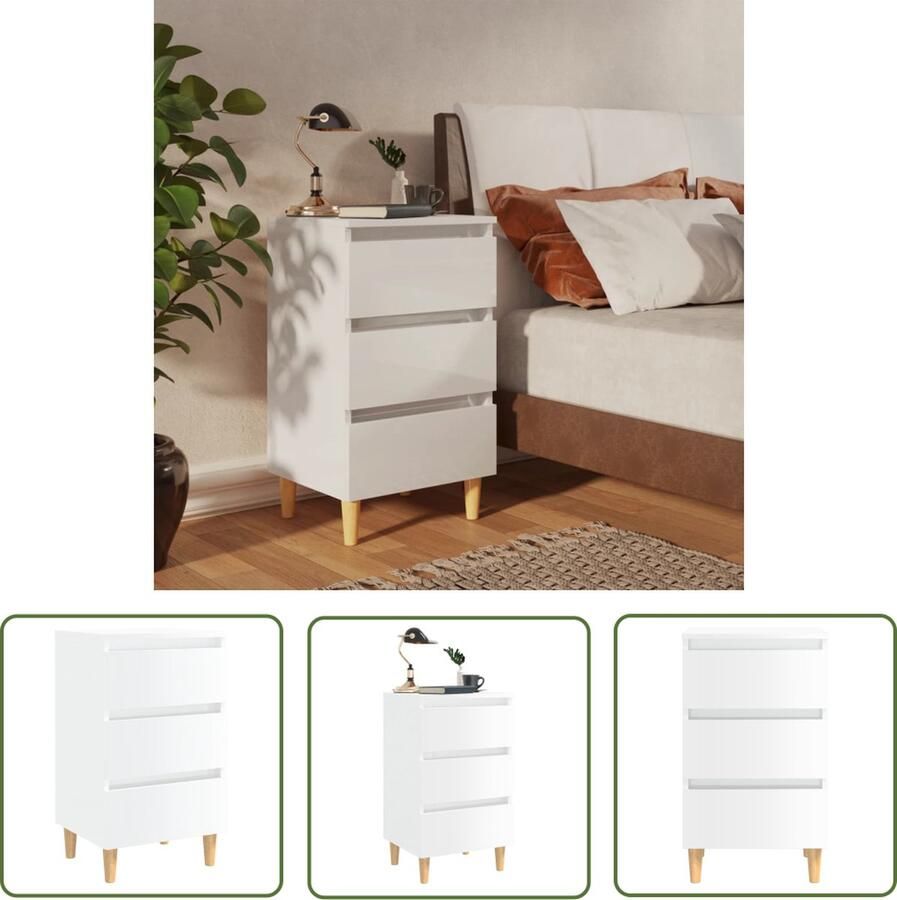 The Living Store Bedkastje Scandinavisch design 3 lades Hoogglans wit 40 x 35 x 69 cm Nachtkaste Scandinavisch Design Bedkastje Lade Kast Slaapkamerspullen - Foto 2