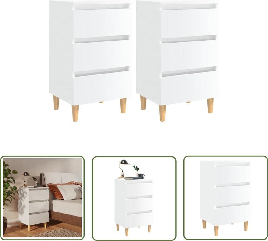 The Living Store Bedkastjes Scandinavisch ontwerp Hoogglans wit 40 x 35 x 69 cm 3 lades Nachtkaste Scandinavisch Design Bedkasten Meubilair Slaapkamer Lade Kast - Foto 2