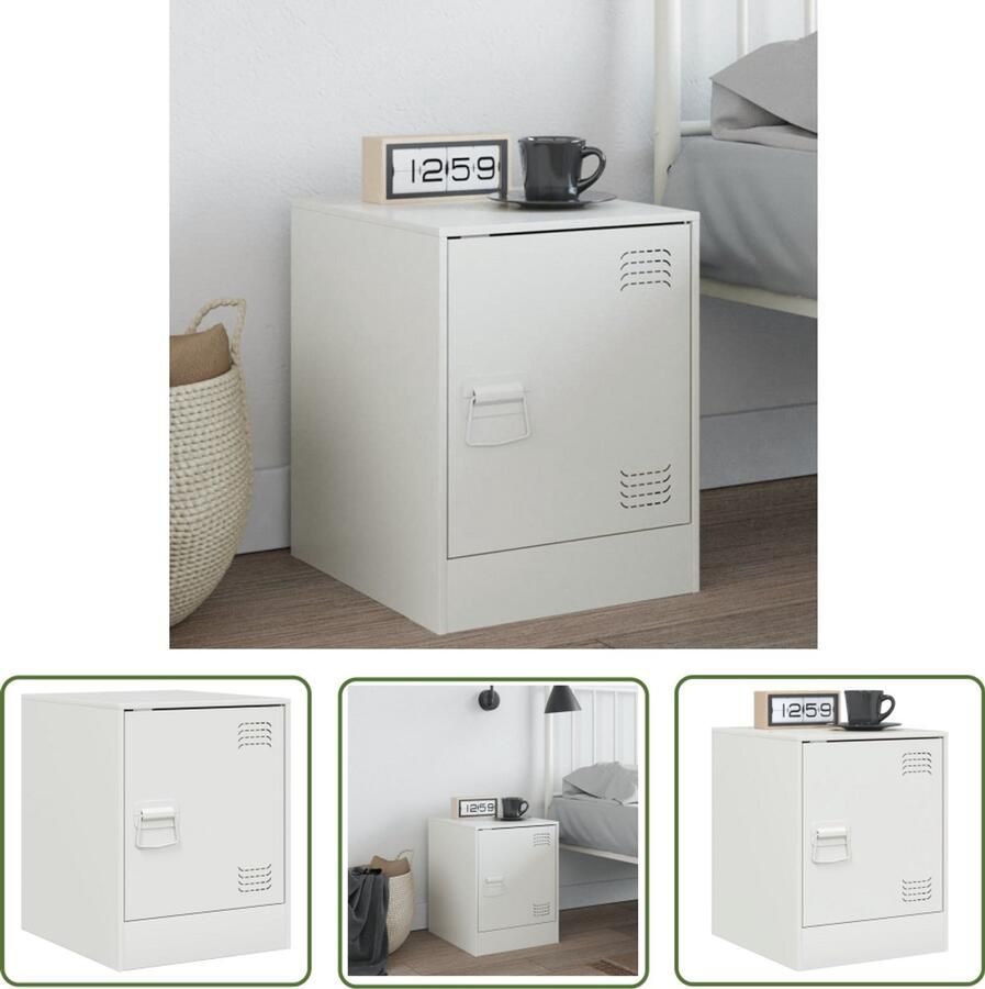 The Living Store Nachtkastje 34 5x39x44 cm staal wit Nachtkastje Scandinavisch Design Staal Wit Minimalistisch
