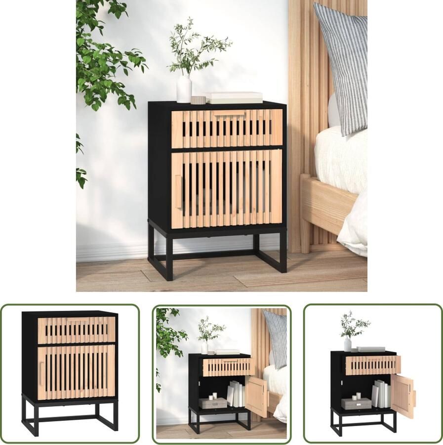 The Living Store Nachtkastje Scandinavisch Design Zwart 40x30x55.5 cm Duurzaam materiaal Nachtkastje Scandinavisch Design Zwarte Nachtkast Houten Nachtkast Nachttafel - Foto 2