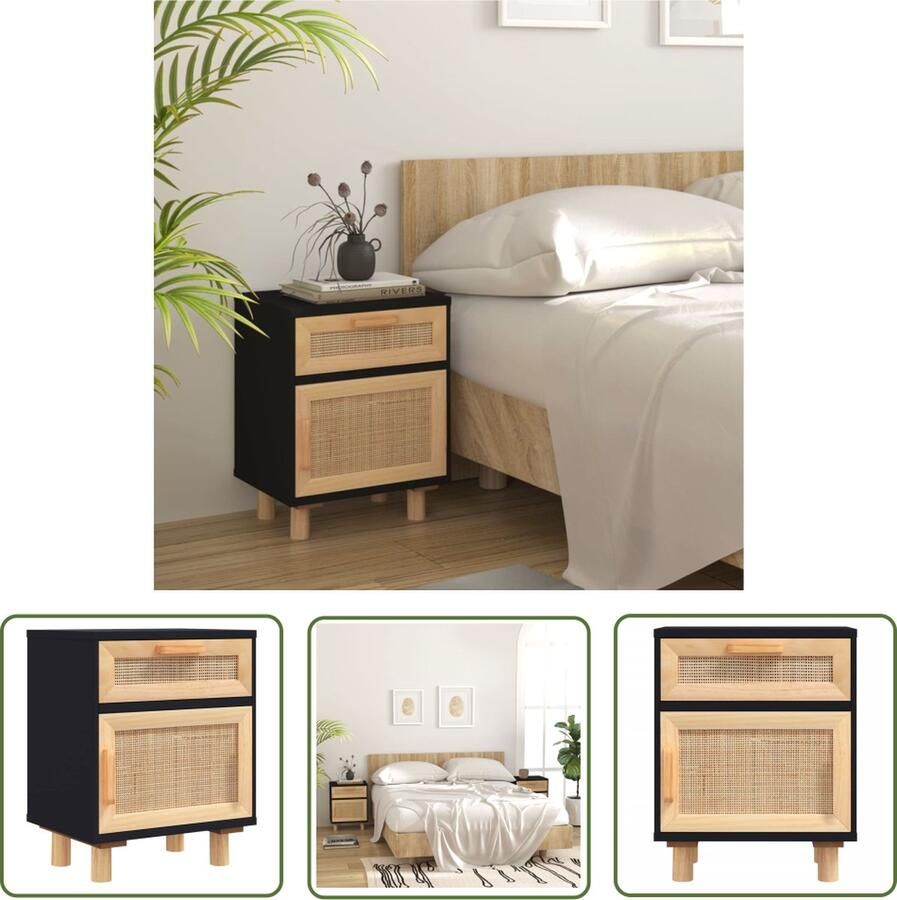 The Living Store Nachtkastje Scandinavisch 40 x 30 x 50 cm Zwart Met lade en vakken Nachtkastje Scandinavisch Design Nachtkast Slaapkamervloerisolator Sidetable - Foto 2