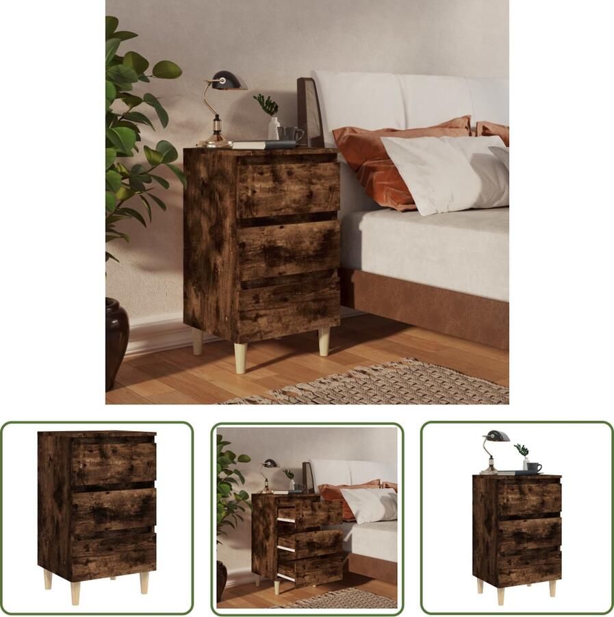 The Living Store Bedkastje Scandinavische stijl 3 lades Gerookt eiken 40x35x69cm Nachtkastje Scandinavisch Design Bedkastje Houtmeubel Bruine Kleurstelling - Foto 2