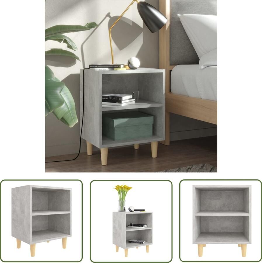 The Living Store Nachtkastje met massief houten poten 40x30x50 cm betongrijs Nachtkastje Scandinavisch Design Beton Grijs Hout Meubilair Bergruimte - Foto 2
