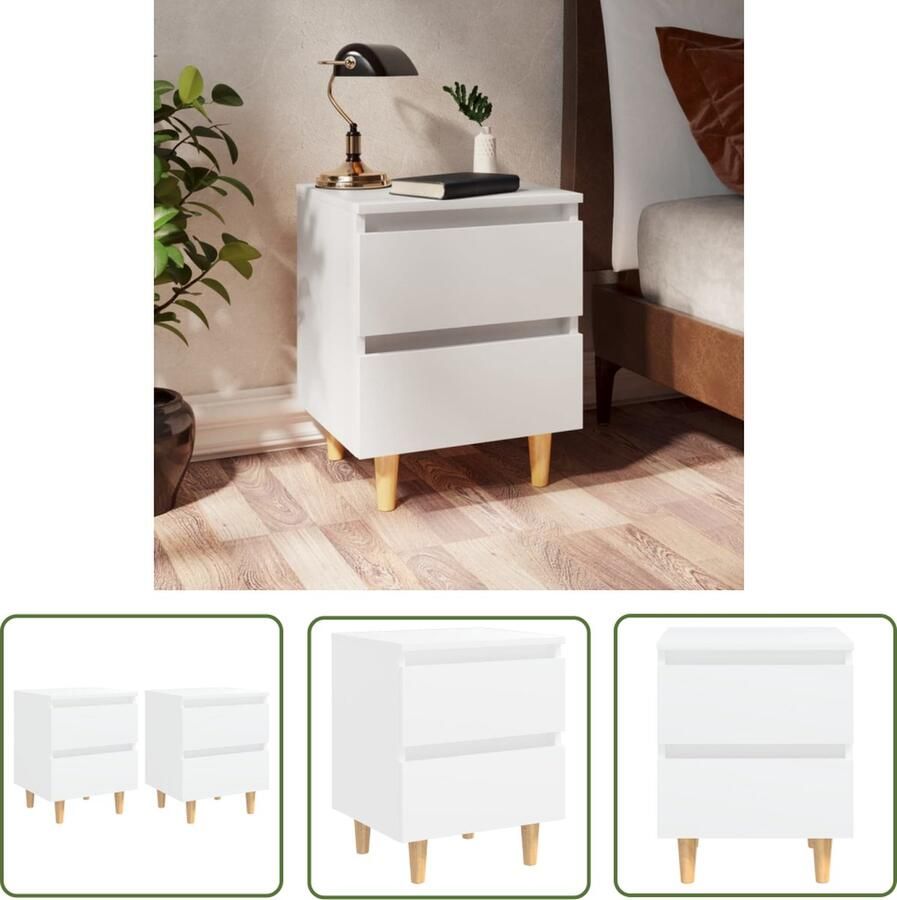 The Living Store Nachtkastje Scandinavisch Ontwerp Wit 40 x 35 x 50 cm Met 2 lades Nachtkastje Scandinavisch Design Wit Meubilair Slaapkamersdecoratie Bergruimte - Foto 2