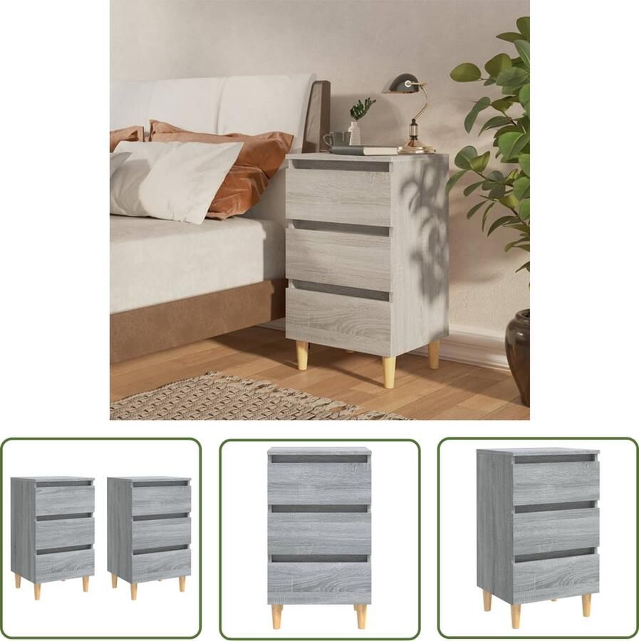 The Living Store Bedkastjes Scandinavische charme 3 lades Grijs Sonoma Eiken 40 x 35 x 69 cm Nachtkastje Scandinavisch Design Grijze Nachtstandaard Slaapkamermeubel Opberglade - Foto 2