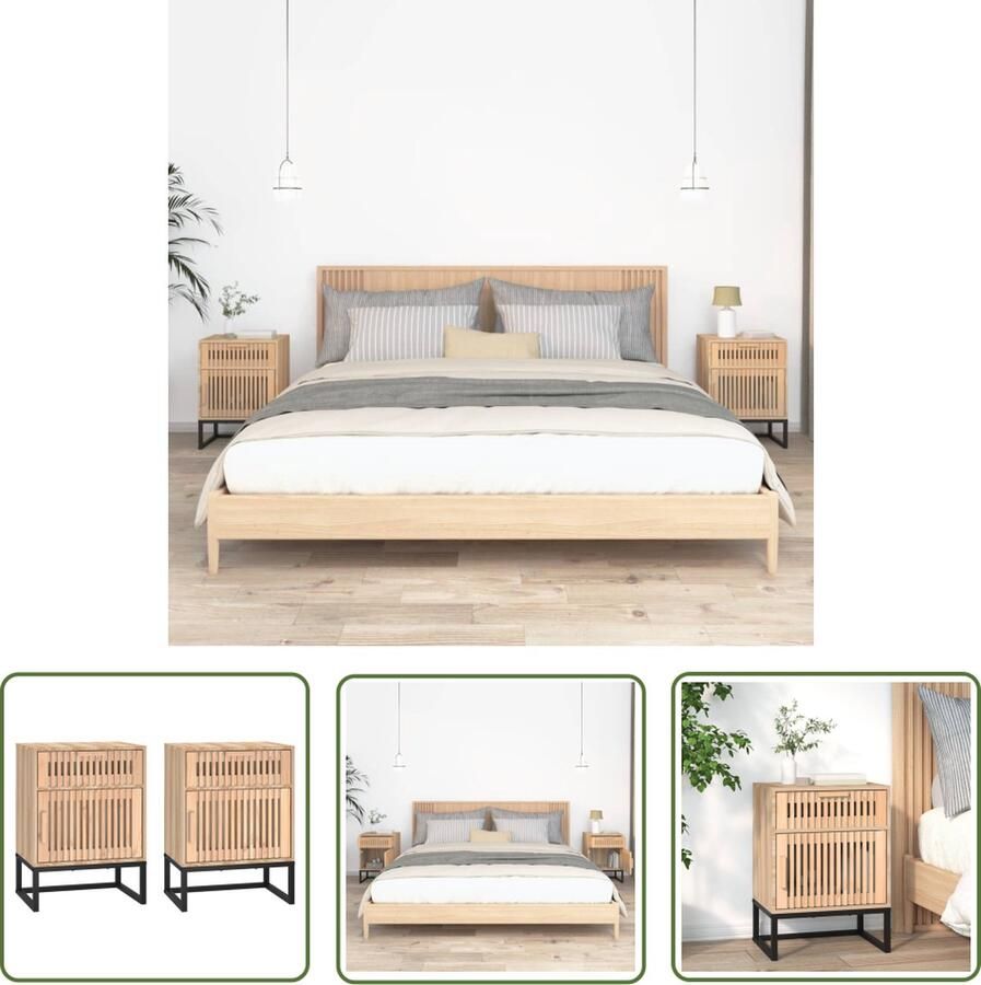 The Living Store Nachtkastjes Scandinavisch Bewerkt hout 40 x 30 x 55.5 cm Metalen poten Nachtkastjes Scandinavisch Design Houten Nachtkastjes Bijzettafels Opbergruimte - Foto 2