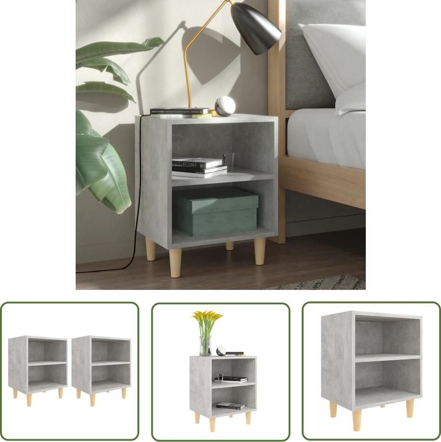 The Living Store Nachtkastjes Scandinavisch Betongrijs 40x30x50 cm Houten poten Nachtkastjes Scandinavisch Design Beton Grijs Houten Poten Opbergruimte