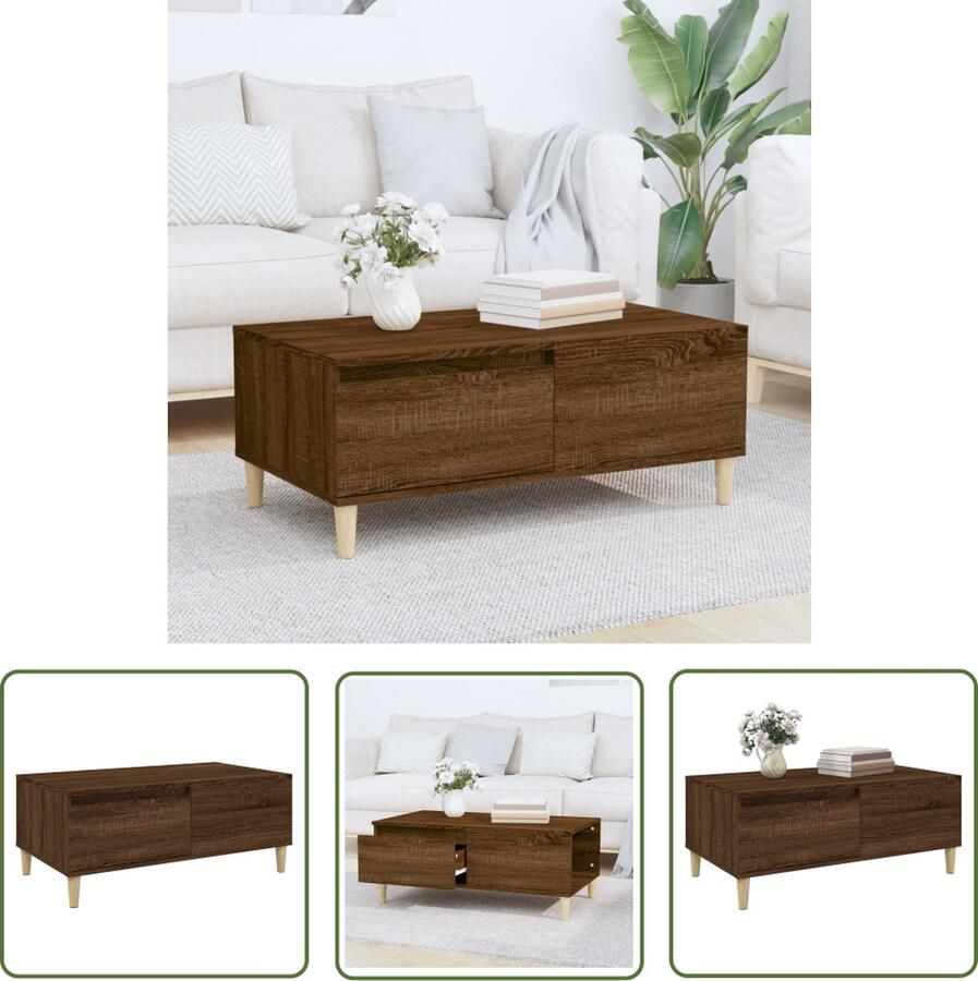 The Living Store Salontafel Scandinavisch design 90 x 50 x 36.5 cm Bruineiken hout Salontafel Scandinavisch Design Houten Salontafel Bruine Eiken Meubilair Tv Tafellaar