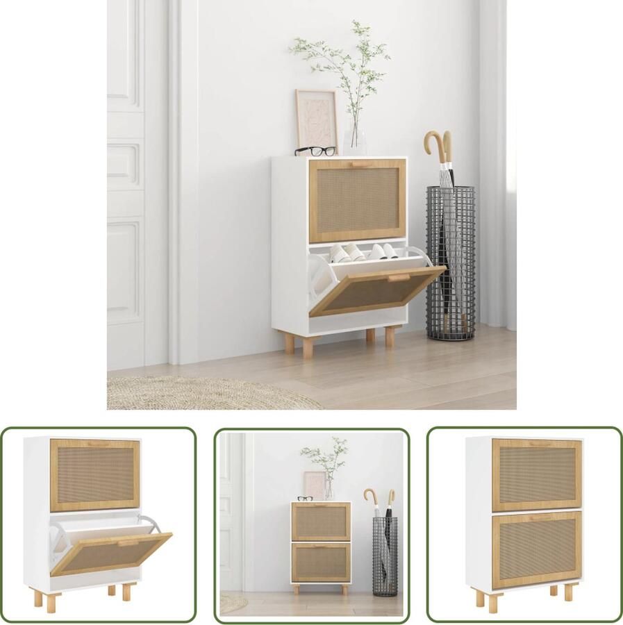 The Living Store Schoenenkast Scandinavisch ontwerp 52 x 25 x 80 cm wit bewerkt hout Schoenenkast Scandinavisch Design Houten Schoenenkast Bergruimte Organisatie - Foto 2