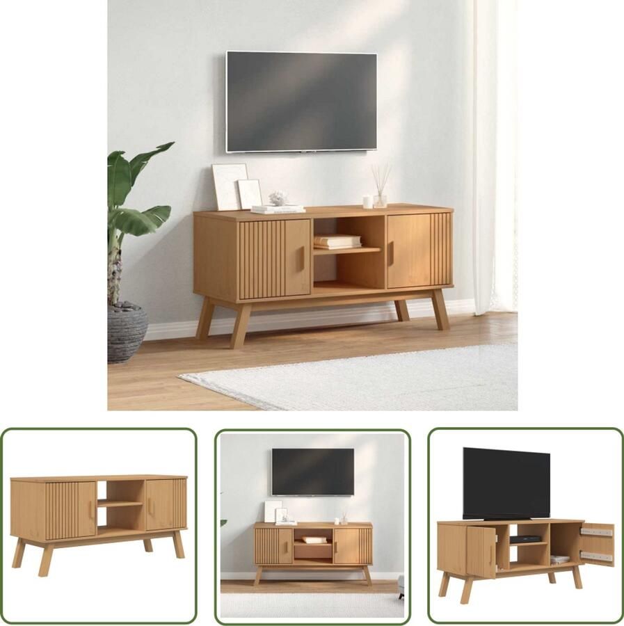 The Living Store Tv-meubel OLDEN 114x43x57 cm massief grenenhout bruin Tv Kast Scandinavisch Design Grenenhout Vintage Tv Stand Salontafel - Foto 2