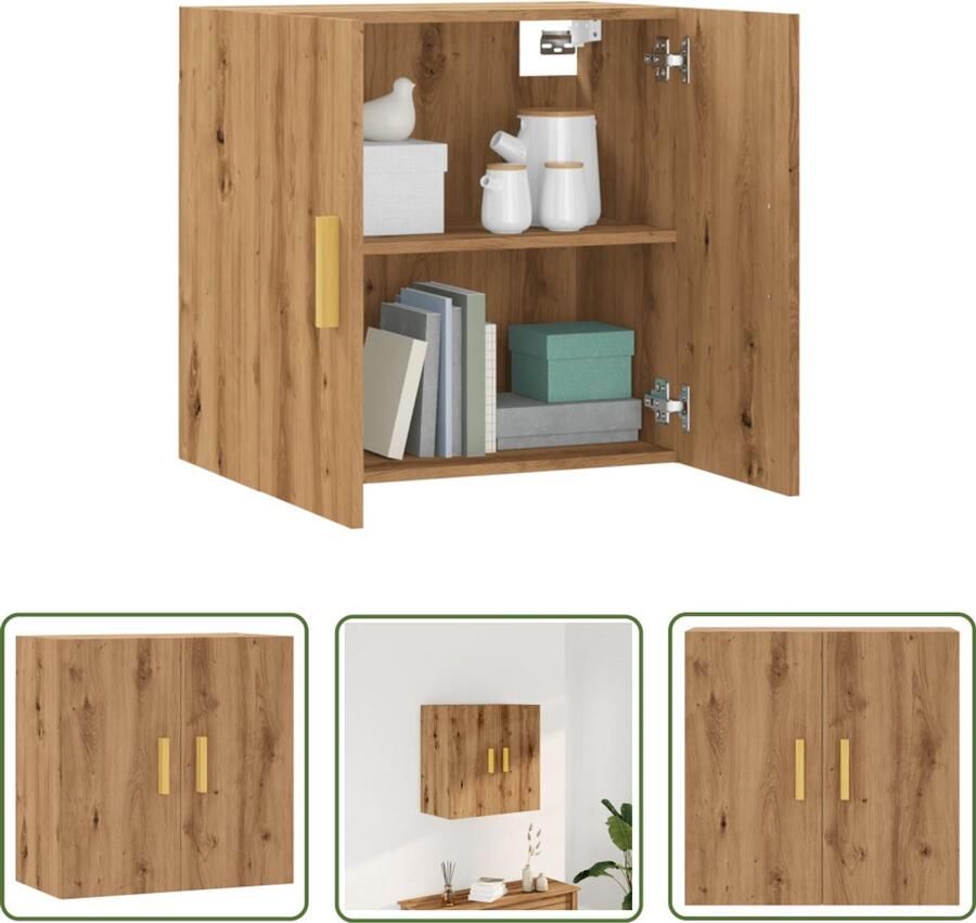 The Living Store Wandkast 60x31x60 cm bewerkt hout artisanaal eikenkleurig Wandkast Scandinavisch Design Opbergkast Houten Kast Eiken Kleur