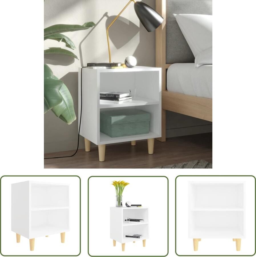 The Living Store Nachtkastje Scandinavische Stijl Wit 40x30x50 cm Houten Poten Nachtkastje Scandinavisch Wit Houten Poten Bergruimte - Foto 2