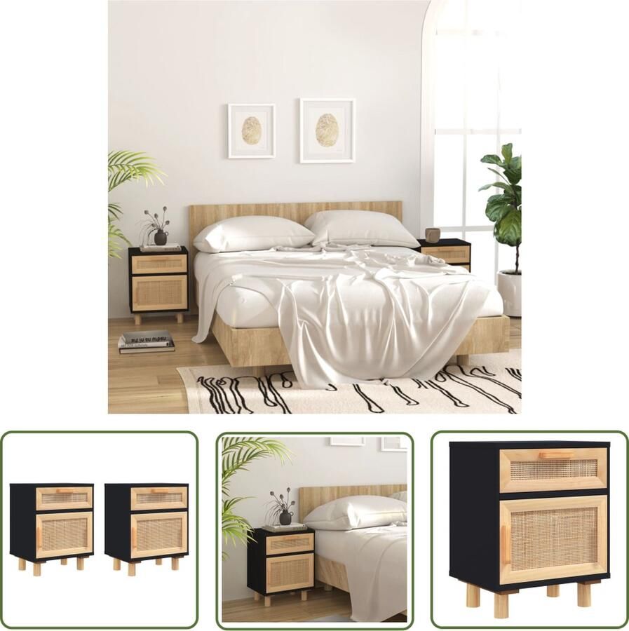The Living Store Nachtkastje Scandinavische stijl Duurzaam hout 40 x 30 x 50 cm Zwart Nachtkastje Scandinavisch Wood Furniture Kastje Slaapkamermeubilair - Foto 2