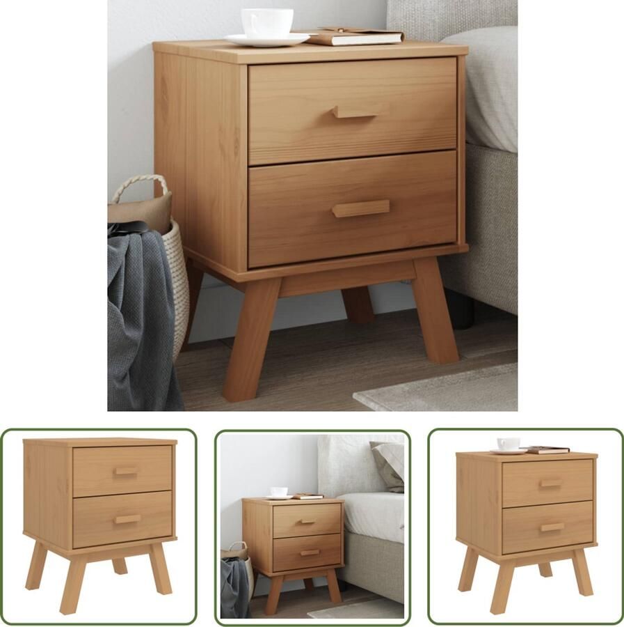The Living Store Nachtkastje OLDEN massief grenenhout bruin Nachtkastje Scandinavisch Design Grenenhout Vintage Kast Bedroom Furniture - Foto 2