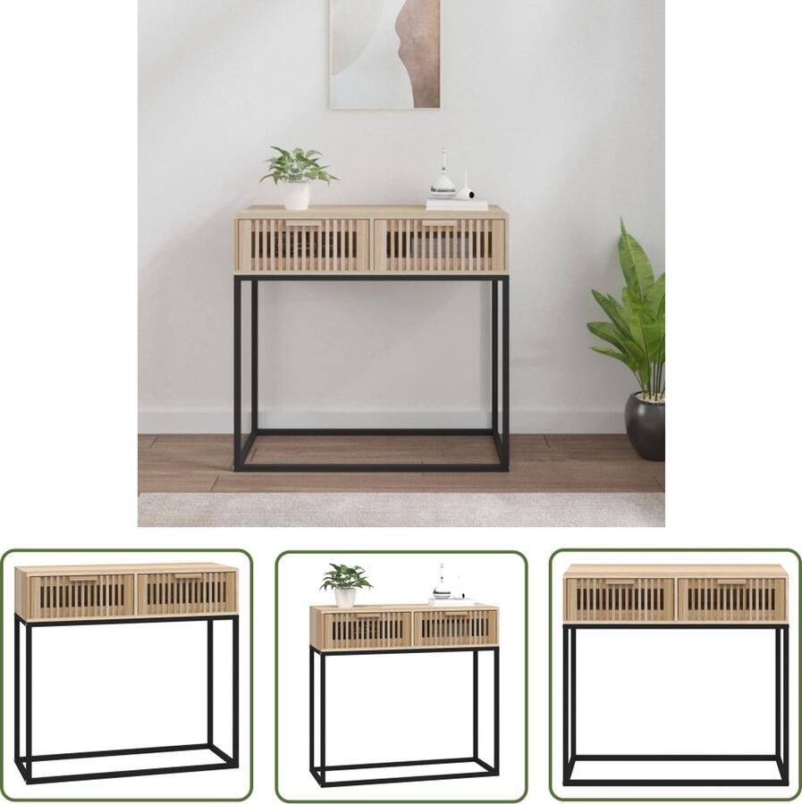 The Living Store Wandtafel Scandinavisch 80 x 30 x 75 cm Bewerkt hout Wandtafel Scandinavisch Houten Tafel Salontafel Bijzettafel