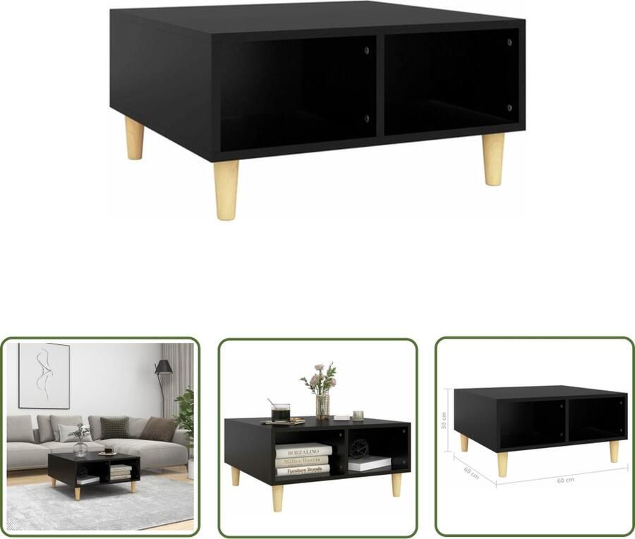 The Living Store Salontafel Scandinavische Charme Zwarte S Opbergschappen 60x60x30cm Hout Salontafel Scandinavische Design Zwarte Salontafel Tv Tafellaar Bijzettafel - Foto 2