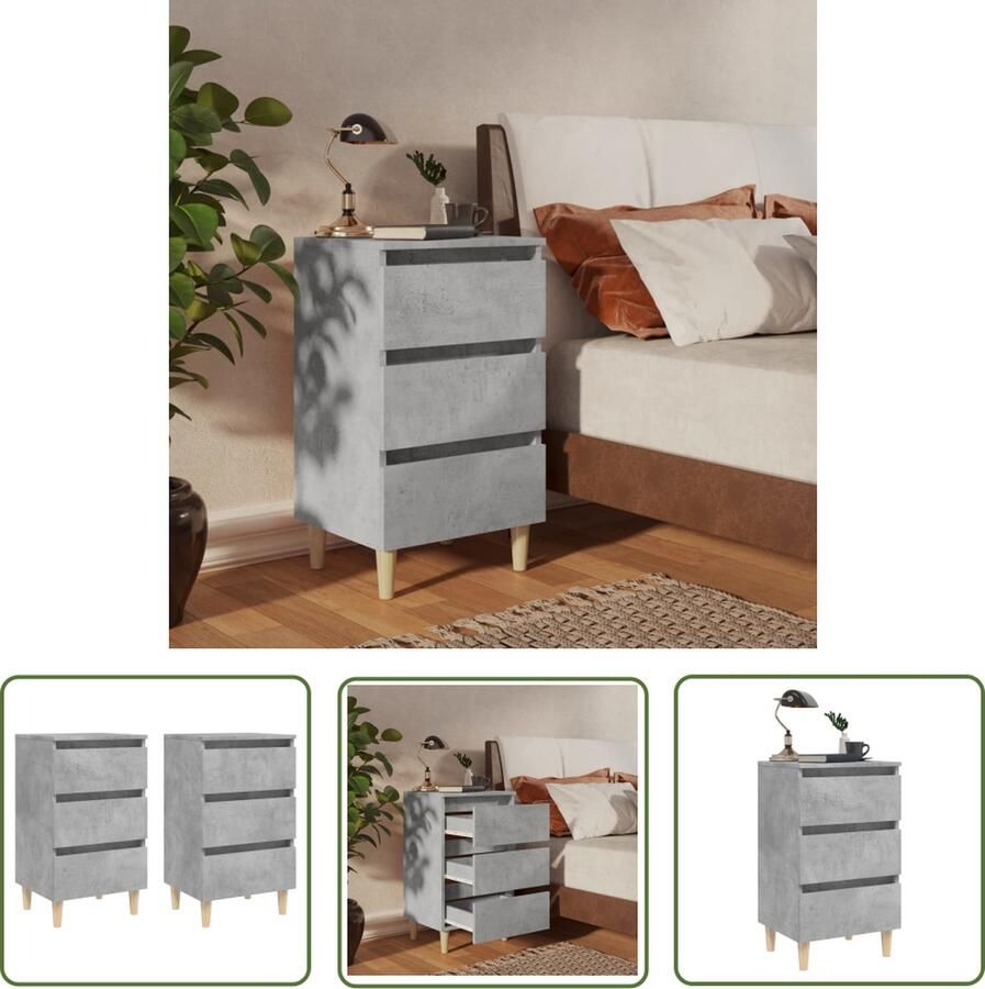 The Living Store Bedkastjes Scandinavische stijl 3 lades betongrijs 40x35x69cm Nachtkasts Scandinavische Meubels Bedkamermeubilair Grijze Kasten Houten Kasten - Foto 2