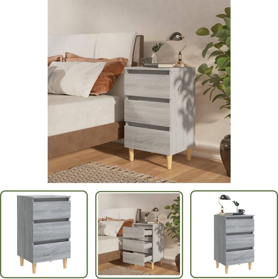 The Living Store Bedtafeltje Scandinavische stijl Grijs Sonoma Eiken 40 x 35 x 69 cm Nachtkastje Scandinavische Stijl Grijze Nachttafel Salontafels Slaapkamerstijl - Foto 2