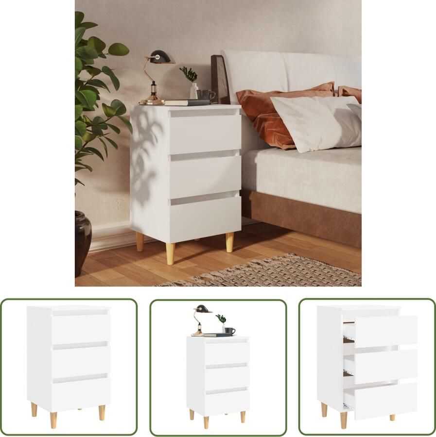 The Living Store Bedtafeltje Scandinavische stijl 3 lades Wit 40x35x69 cm Nachtkastje Scandinavische Stijl Bedkastje Slaapkamermeubel Opbergruimte - Foto 2