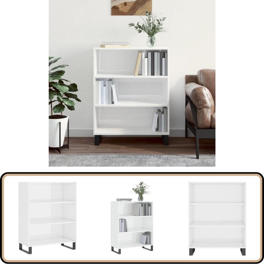 VidaXL Schappenkast Hoogglans Wit 69 5x32 5x90 cm Schappenkast Boekenplank Opbergkast Witte Kast Modern Design - Foto 2