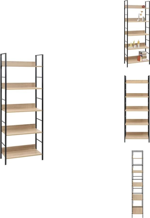 The Living Store Boekenkast 5-laagse Meubel Spaanplaat Afmeting- 60 x 27.6 x 158.5 cm Ken- IndustriÃle stijl Eiken Zwart Boekenkast Industrieel Meubilair Houten Boekenkast Bruine Boekenkast Zwarte Boekenkast - Foto 4
