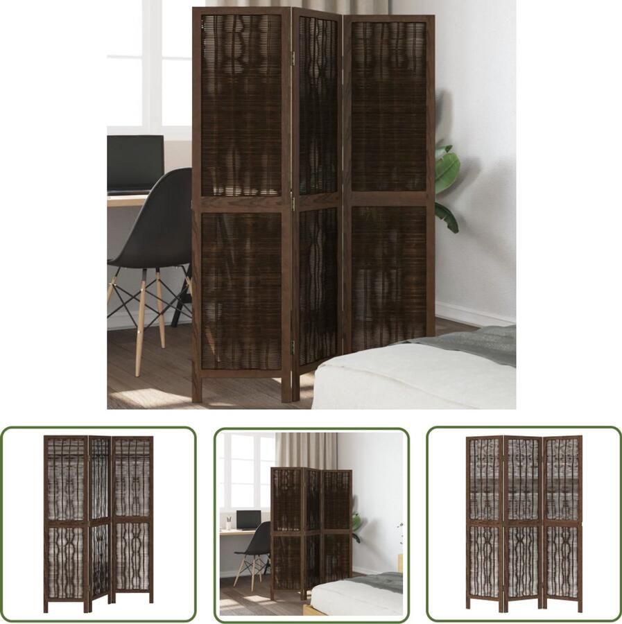 The Living Store Kamerscherm met 3 panelen massief paulowniahout donkerbruin Kamerscherm Scheiding Wand Houten Kamersscherm Paulowniahouten Schermm Bruine Kamersscherm