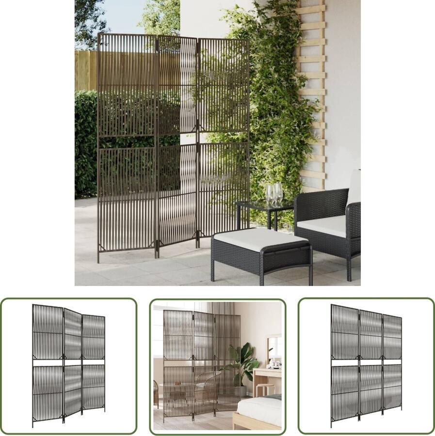 The Living Store Kamerscherm Scheidingswand 147 x 180 cm Grijs Rattan Staal Flexibel Opvouwbaar Design Kamerscherm Scheidingswand Privacy Screen Poly Rattan Ratan