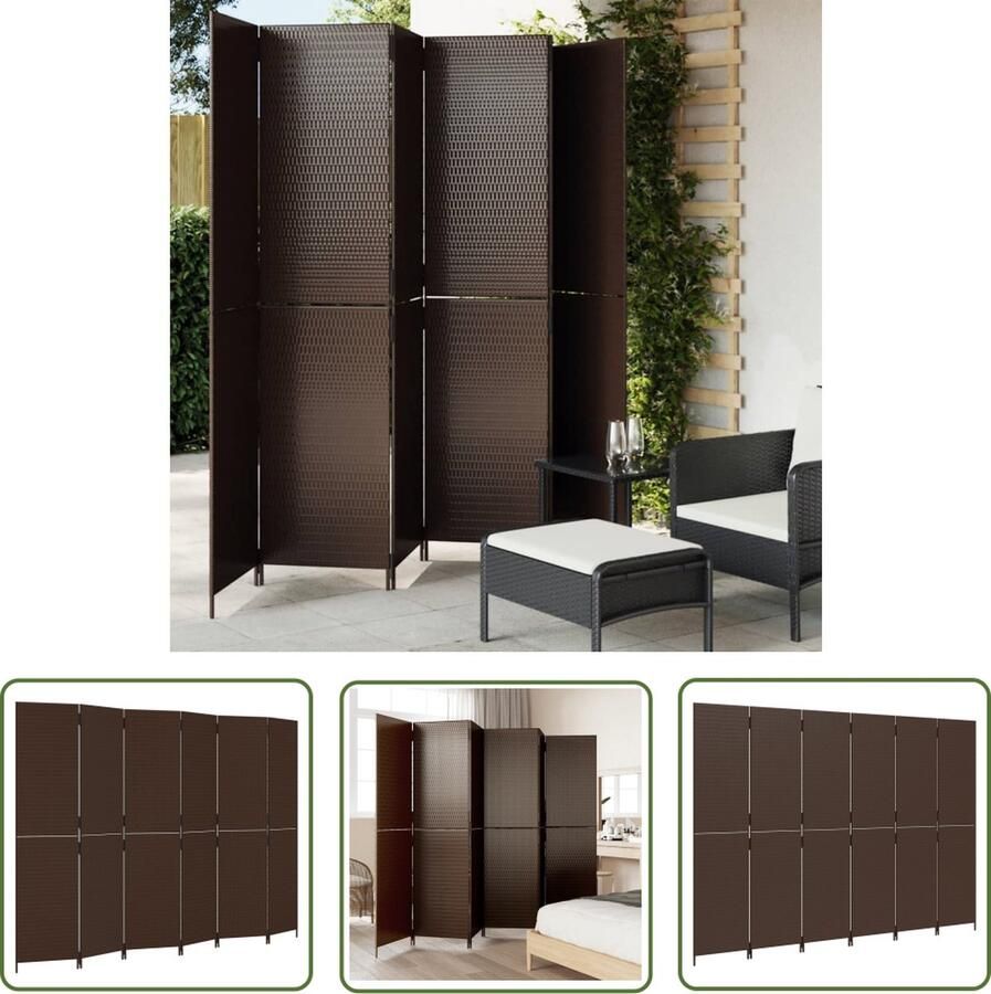 The Living Store Kamerscherm Poly Rattan 294 x 200 cm Weerbestendig en duurzaam Kamerscherm Scheidingswand Privacy Screen Poly Rattan Bruine Kamerdecoratie