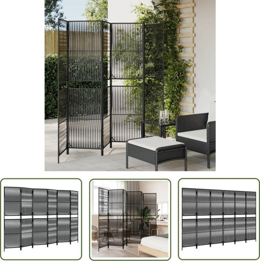 The Living Store Kamerscherm Poly Rattan Zwart 294 x 200 cm Duurzaam en Flexibel Kamerscherm Poly Rattan Scheidingswand Privacy Screen Design Meubilair