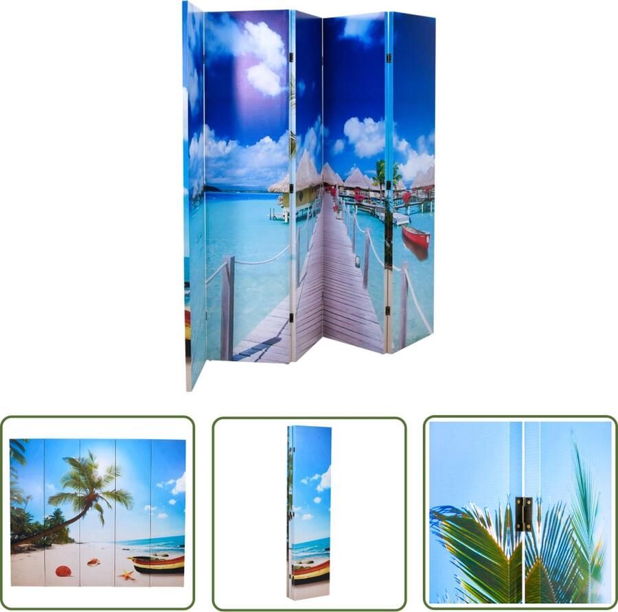 The Living Store Dubbelzijdig Bedrukt Kamerscherm 200x170 cm Strand Kamerscherm Scheidingswand Wanddecoratie Beach Style Houten Meubels