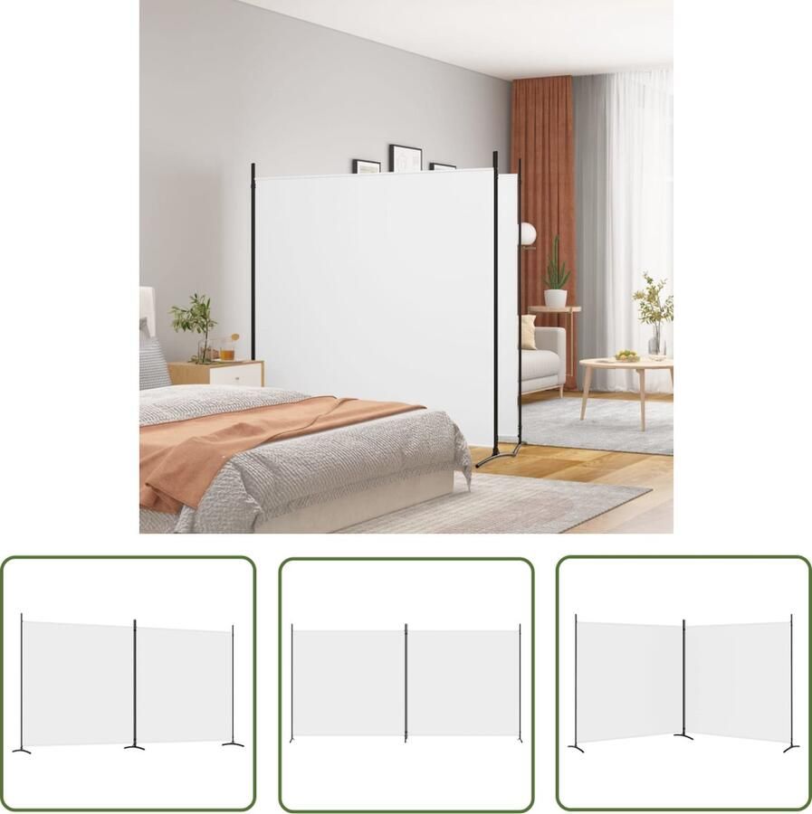 VidaXL Scheidingswand Kamerscherm met 2 panelen 348x180 cm stof wit Privacy Screen Wit Meubilair Stoffen Wand