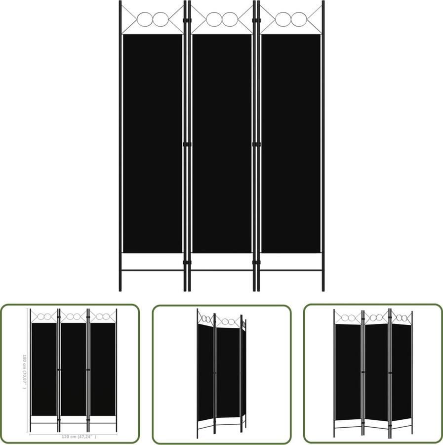 The Living Store Ruimteverdeler 120 x 180 cm Zwart 100% polyester Kamerscherm Scheidingswand Paravent Privacy Screen Ruimtescheider