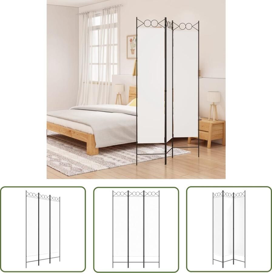 The Living Store Kamerscherm met 3 panelen 120x200 cm stof wit Kamerscherm Scheidingswand Privacy Screen Wanddecoratie Stoffen Scherm