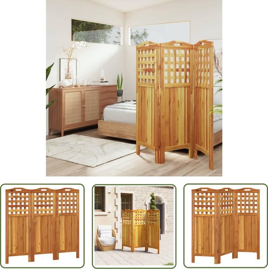 The Living Store Kamerscherm Massief Acaciahout 121.5 x 2 x 115 cm Inklapbaar Kamerscherm Scheidingswand Ruimteverdeler Acaciahout Vintage