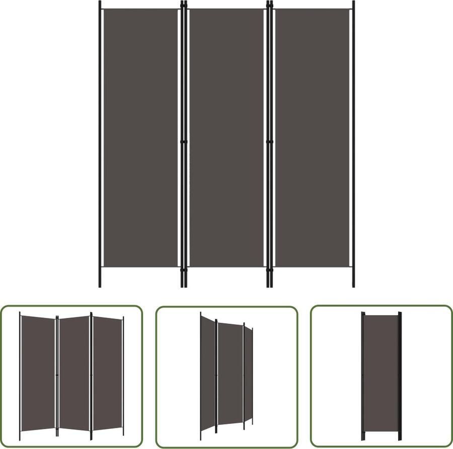 The Living Store Ruimteverdeler 3 panelen 150 x 180 cm Gepoedercoat ijzer Antraciet Kamerscherm Scheidingswand Paravent Privacy Screen Ruimtescheider