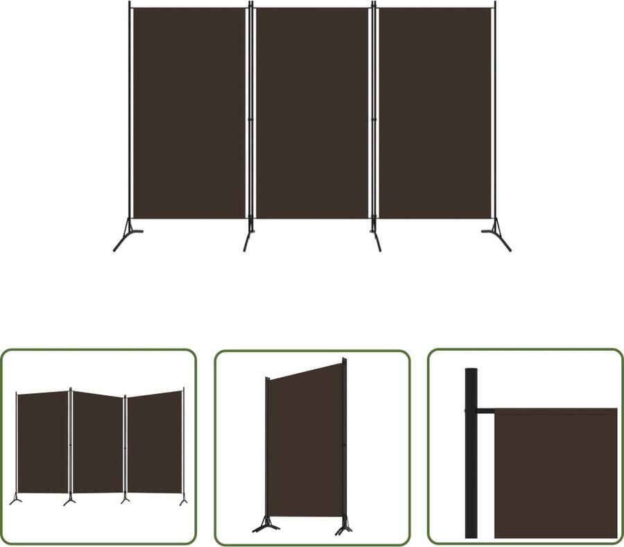 The Living Store Ruimteverdeler 3 panelen 260x180cm Bruin polyester en gepoedercoat ijzer Kamerscherm Scheidingswand Privacy Screen Ruimtevuller Interieurbouw